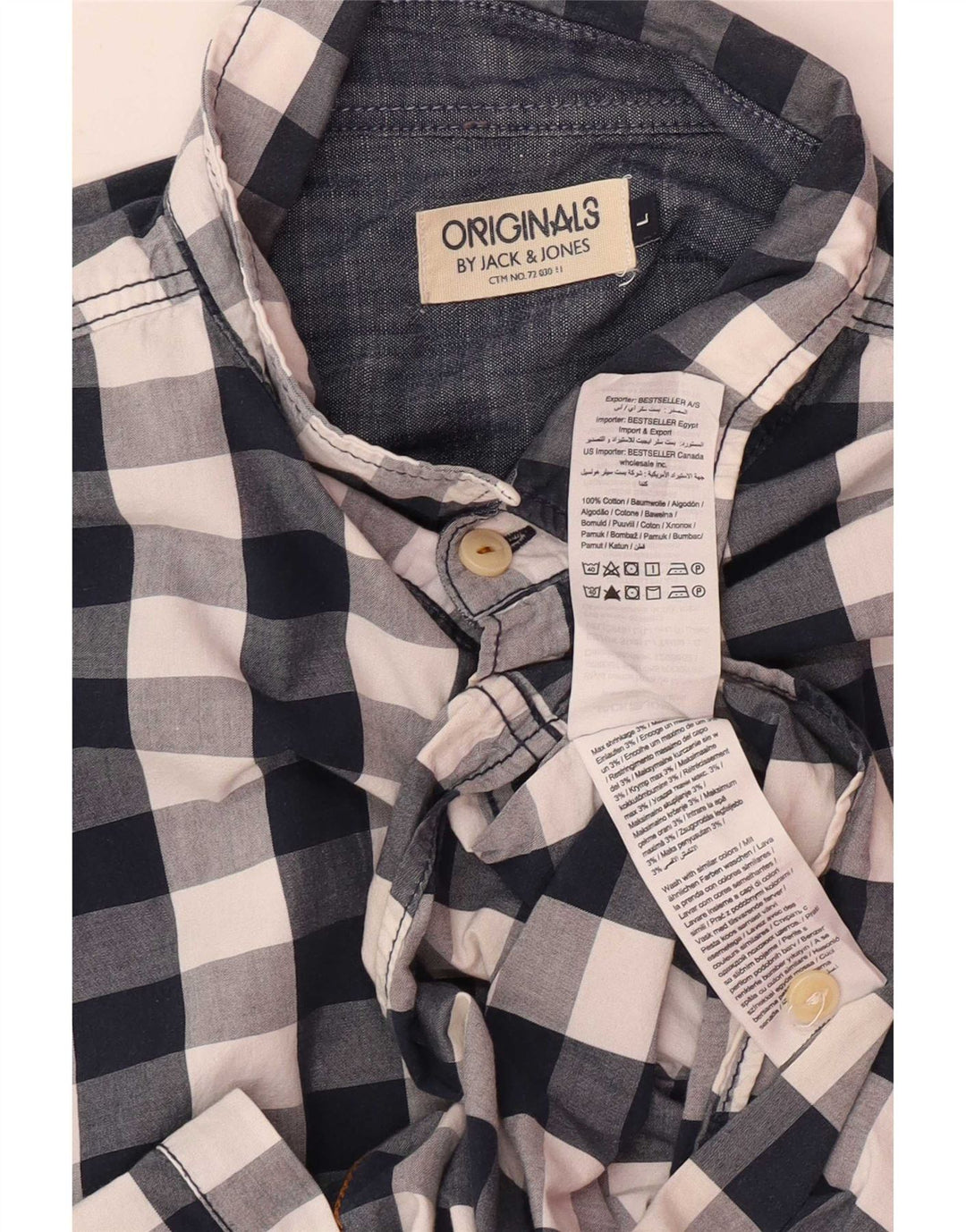 Jack & Jones Mens Short Sleeve Shirt Large Navy Blue Check Cotton
