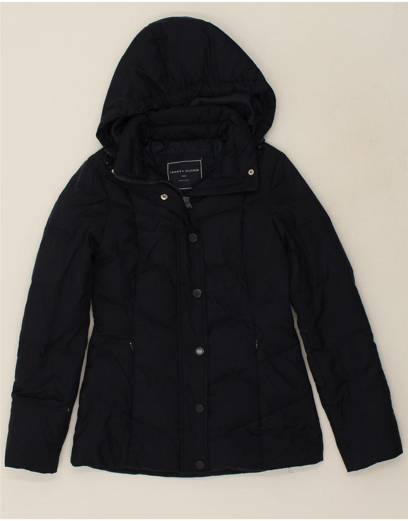 TOMMY HILFIGER Womens Hooded Padded Jacket UK 4 XS Navy Blue Polyester | Vintage Tommy Hilfiger | Thrift | Second-Hand Tommy Hilfiger | Used Clothing | Messina Hembry 