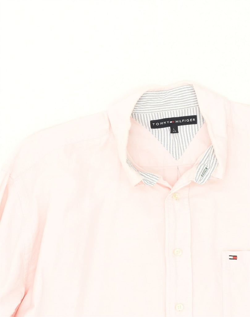 TOMMY HILFIGER Mens Shirt Large Pink Cotton | Vintage Tommy Hilfiger | Thrift | Second-Hand Tommy Hilfiger | Used Clothing | Messina Hembry 