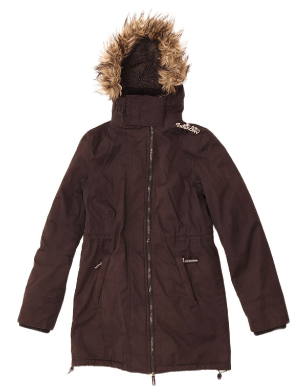 Superdry Womens Hooded Windbreaker Coat UK 10 Small Black Polyester