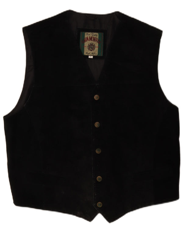 John Monroe Mens Suede Waistcoat Large Black Leather