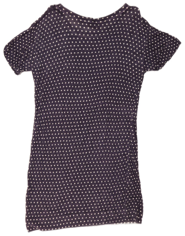 Jigsaw Womens T-Shirt Dress UK 14 Medium Navy Blue Polka Dot Linen