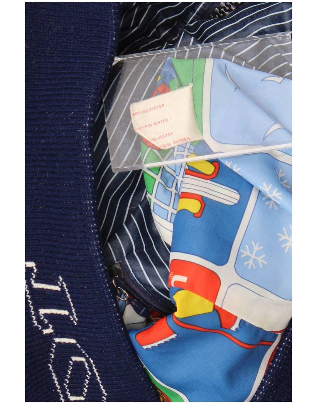 Vintage Mens Graphic Padded Jacket UK 40 Large Navy Blue Pinstripe