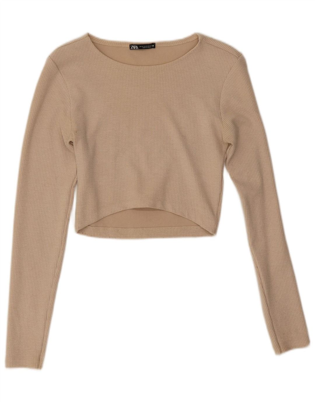 Zara Womens Crop Top Long Sleeve UK 12 Medium Beige