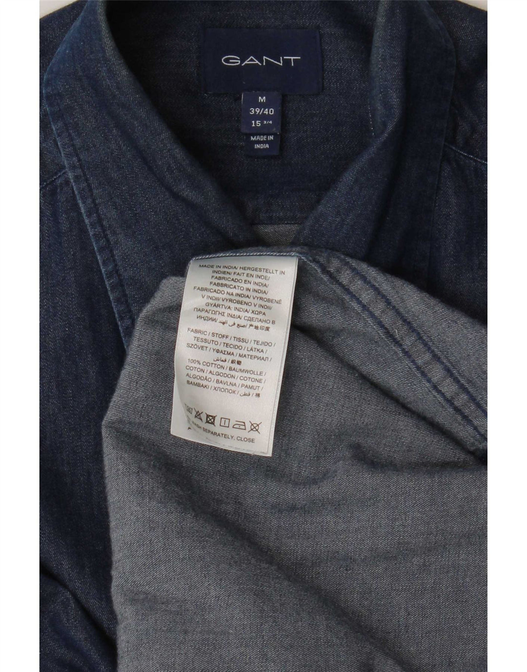 Gant Mens Denim Shirt Size 39/40 15 3/4 Medium Navy Blue Cotton