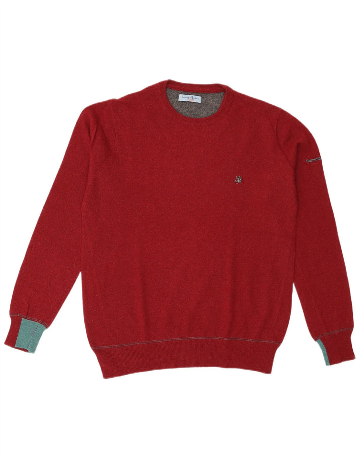 Harmont & Blaine Mens Crew Neck Jumper Sweater Large Red Colourblock Wool