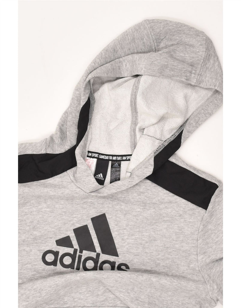 ADIDAS Boys Graphic Hoodie Jumper 13-14 Years Grey Cotton | Vintage Adidas | Thrift | Second-Hand Adidas | Used Clothing | Messina Hembry 