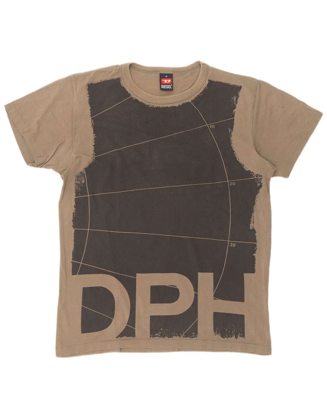 Diesel Mens Graphic T-Shirt Top Medium Khaki Colourblock Cotton
