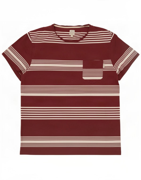 Jack Wills Mens T-Shirt Top Large Burgundy Striped Cotton