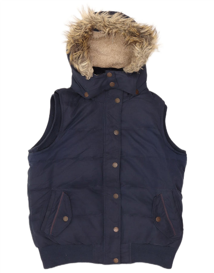 Fat Face Womens Hooded Padded Gilet UK 12 Medium Navy Blue Polyester