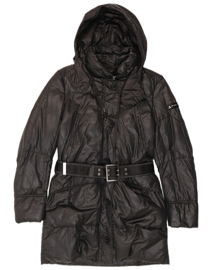 PEUTEREY Womens Hooded Padded Coat EU 42 Large Black Cotton