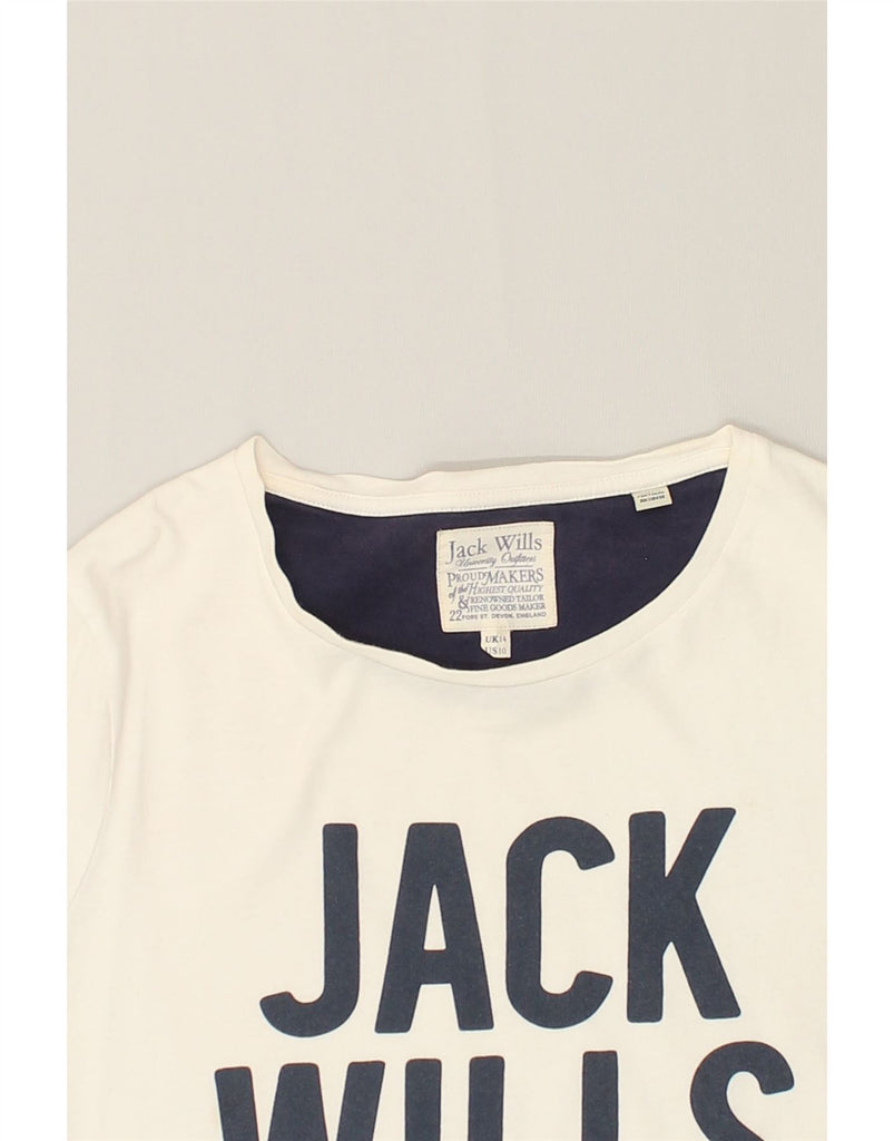 JACK WILLS Womens Graphic T-Shirt Top UK 14 Medium Off White Cotton | Vintage Jack Wills | Thrift | Second-Hand Jack Wills | Used Clothing | Messina Hembry 