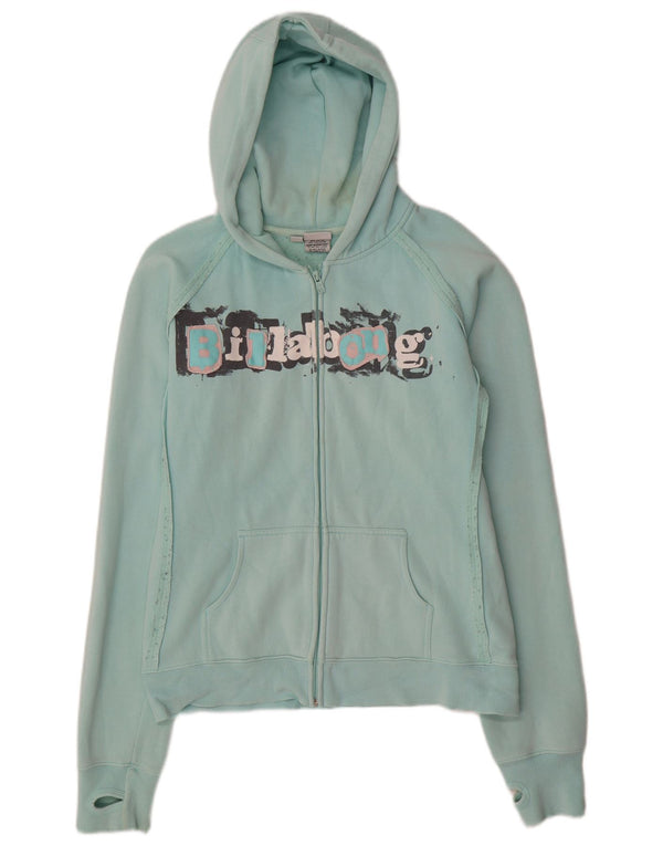 Billabong Womens Graphic Zip Hoodie Sweater US 12 Large Turquoise Cotton