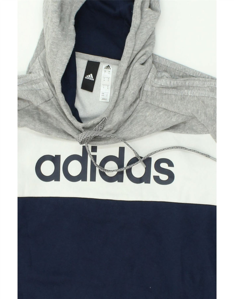 ADIDAS Mens Graphic Hoodie Jumper Medium Grey Colourblock Cotton | Vintage Adidas | Thrift | Second-Hand Adidas | Used Clothing | Messina Hembry 