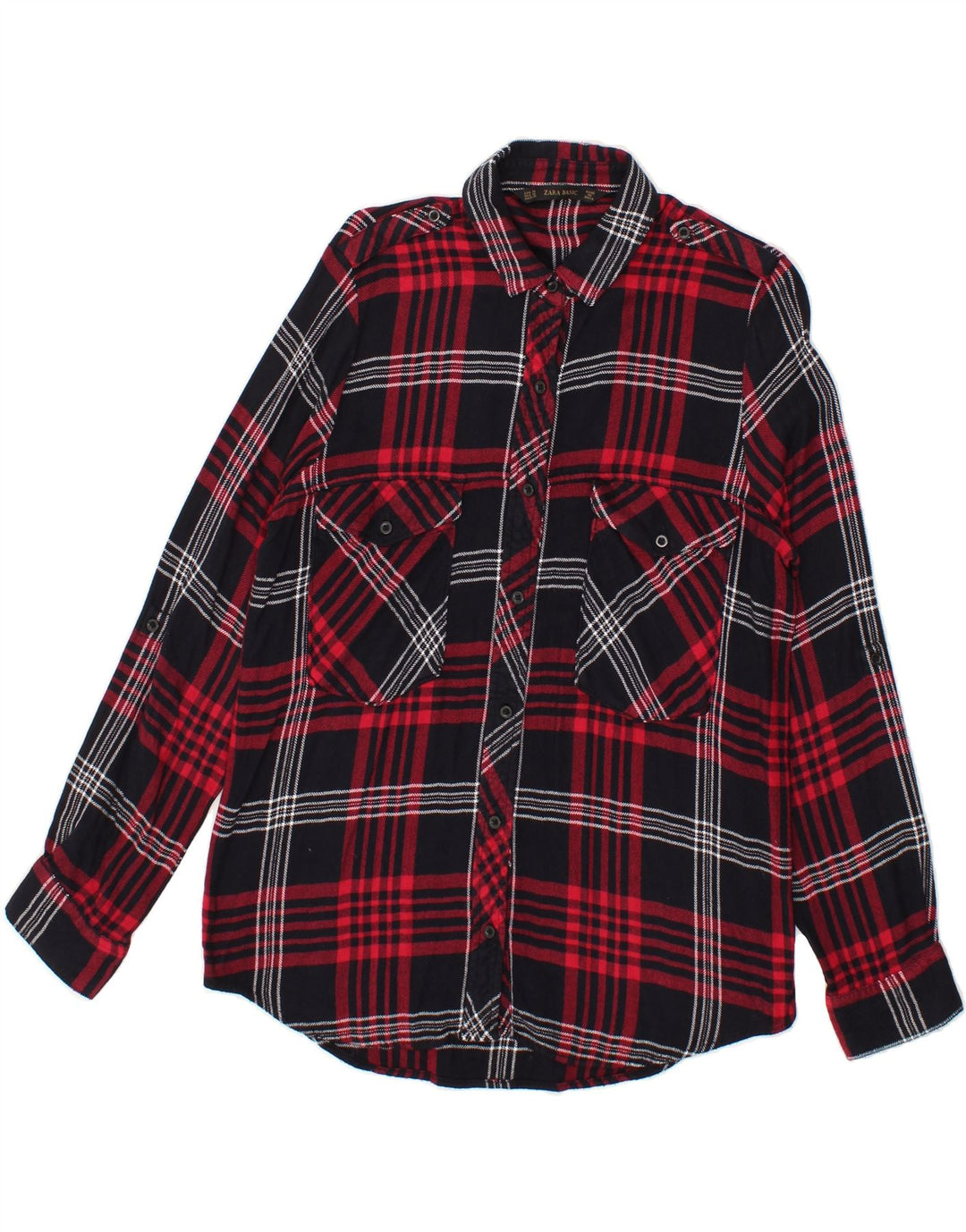 ZARA Womens Longline Flannel Shirt UK 14 Medium Red Check Vintage Zara and Second-Hand Zara from Messina Hembry 
