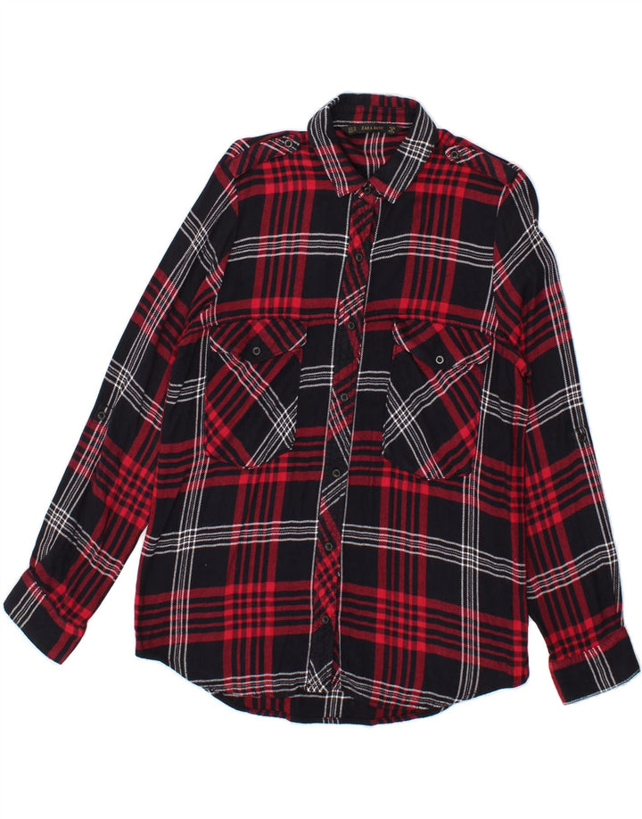 ZARA Womens Longline Flannel Shirt UK 14 Medium Red Check Vintage Zara and Second-Hand Zara from Messina Hembry 