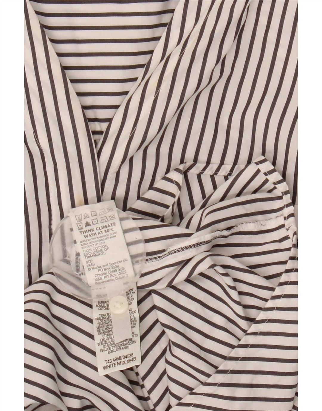 Marks & Spencer Womens Pullover Shirt UK 16 Large White Striped Cotton