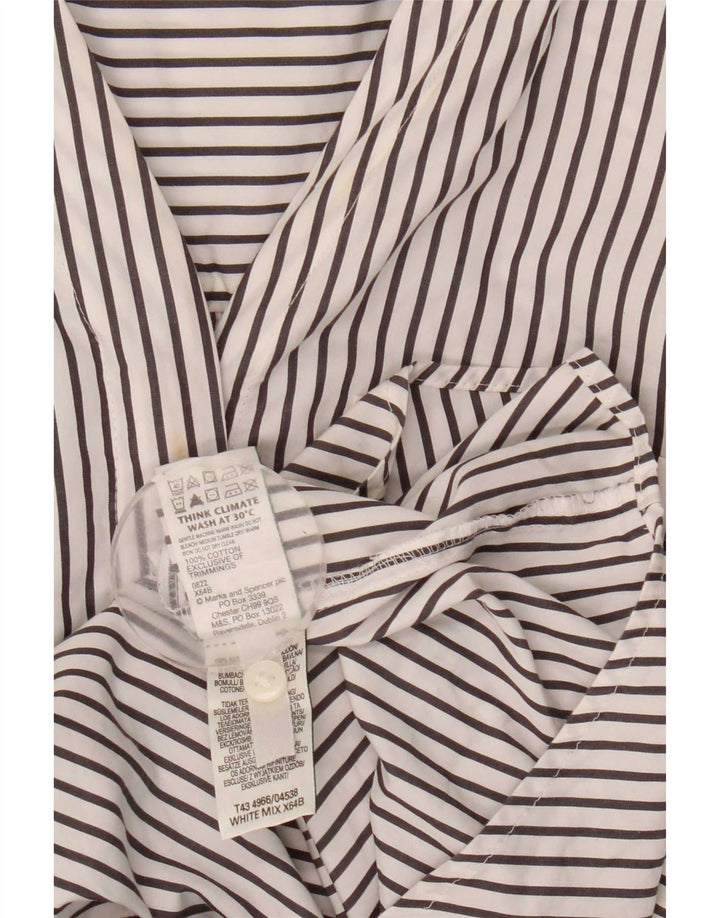 Marks & Spencer Womens Pullover Shirt UK 16 Large White Striped Cotton