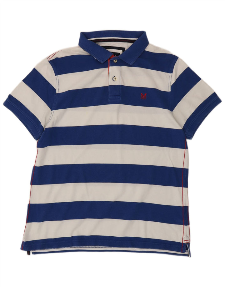 CREW CLOTHING Mens Polo Shirt Large Blue Striped Cotton