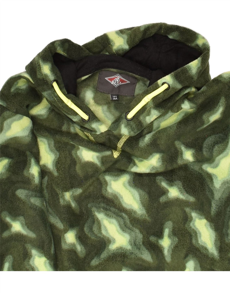 BEAR Boys Abstract Pattern Hooded Fleece Jumper 13-14 Years Green Vintage Bear and Second-Hand Bear from Messina Hembry 