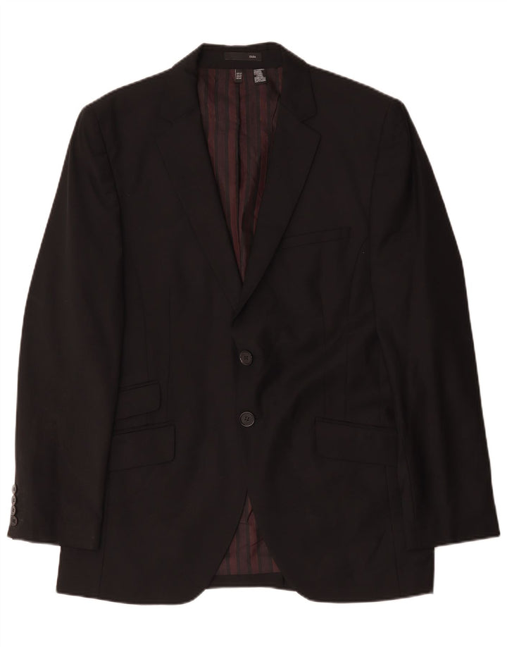 Zara Mens 2 Button Blazer Jacket EU 50 Medium Black Wool