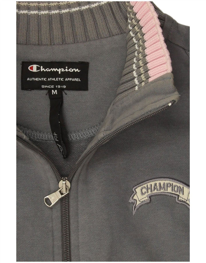 Champion Womens Tracksuit Top Jacket UK 14 Medium Grey Colourblock Cotton