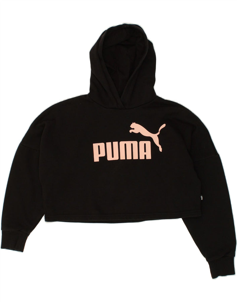 PUMA Girls Crop Oversized Hoodie Jumper 11-12 Years Black Cotton | Vintage Puma | Thrift | Second-Hand Puma | Used Clothing | Messina Hembry 