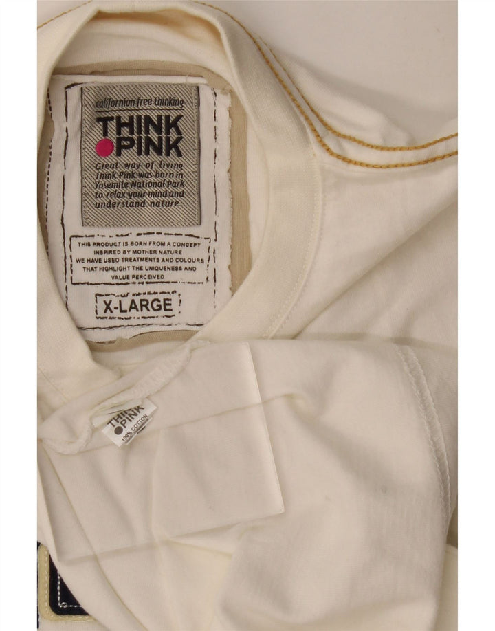 THINK PINK Mens Graphic Top Long Sleeve XL Off White Cotton