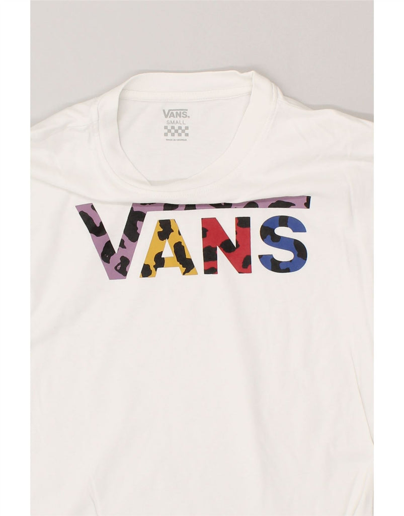 VANS Womens Graphic Top Long Sleeve UK 10 Small White Cotton | Vintage Vans | Thrift | Second-Hand Vans | Used Clothing | Messina Hembry 