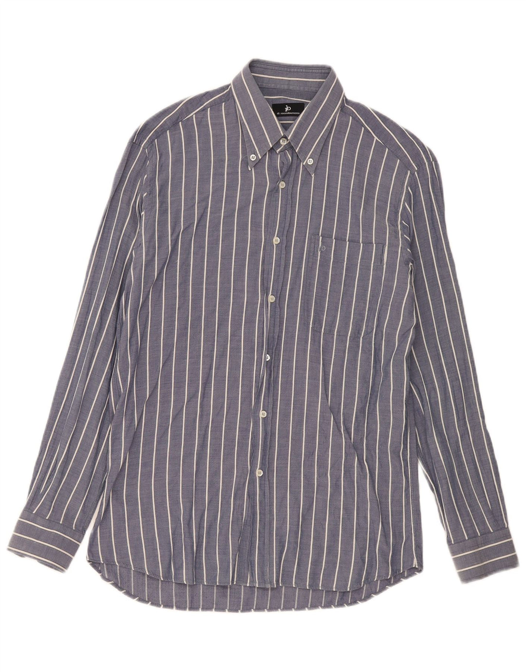 Roccobarocco Mens Shirt Size 40 15 3/4 Medium Navy Blue Pinstripe Cotton