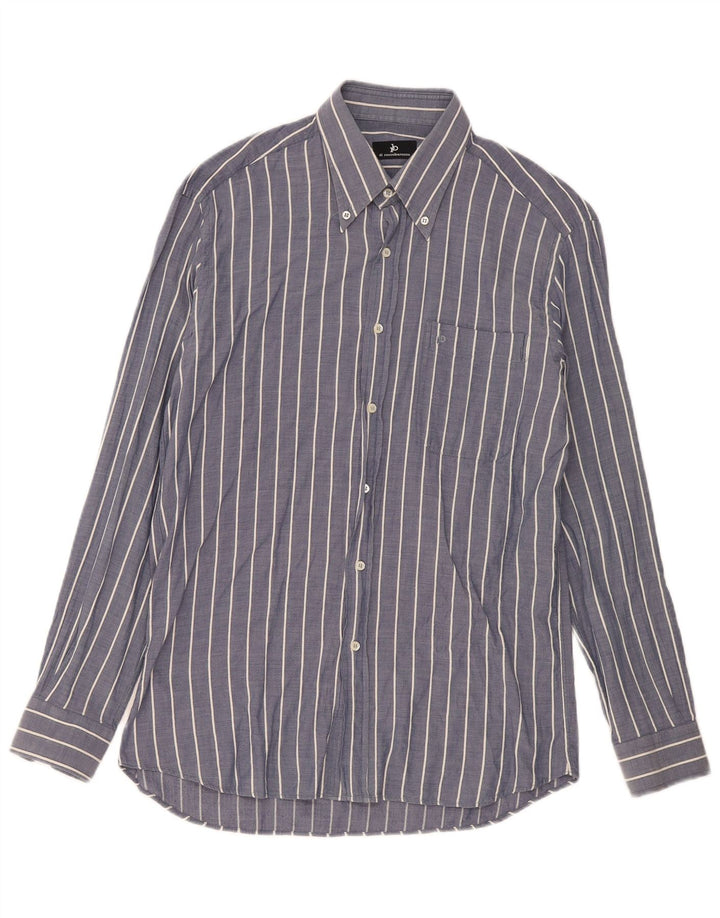Roccobarocco Mens Shirt Size 40 15 3/4 Medium Navy Blue Pinstripe Cotton