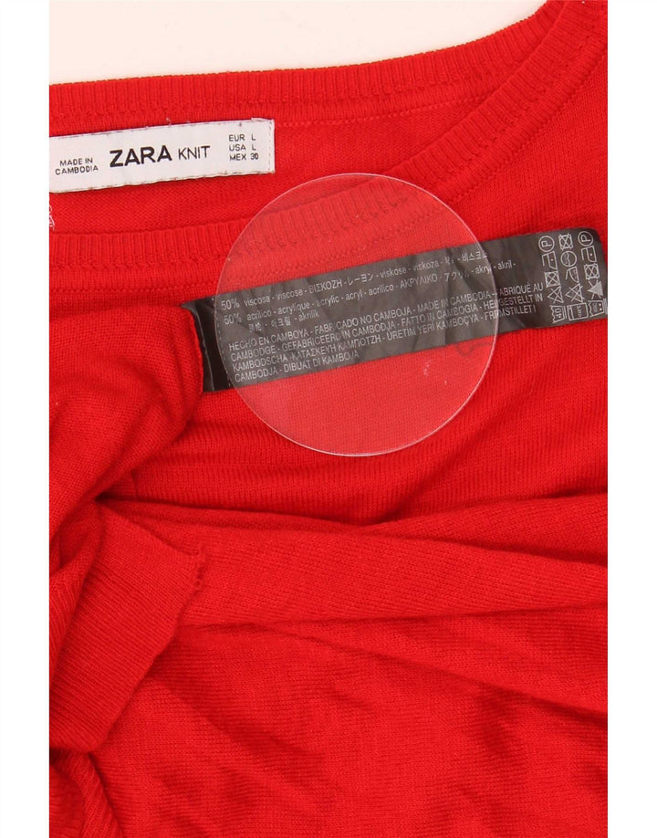 Zara Womens Oversized Boat Neck Jumper Sweater UK 16 Large Red Viscose