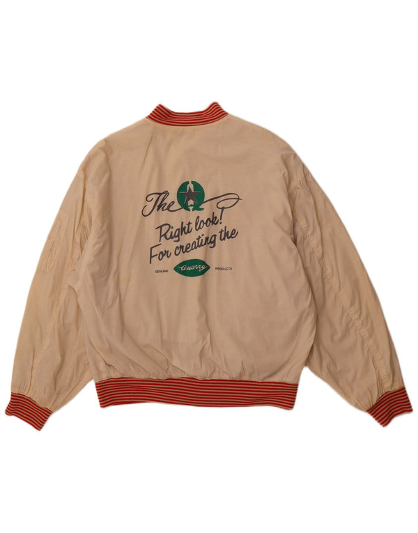 QUARRY Mens Graphic Reversible Jacket UK 42 XL Off White Cotton