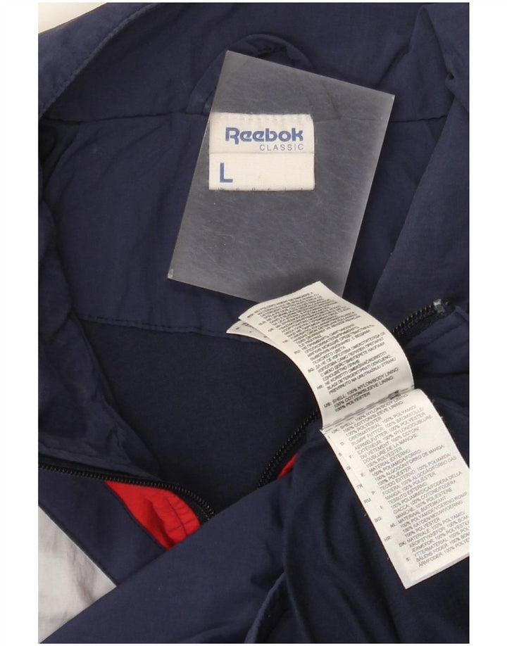 Reebok Mens Tracksuit Top Jacket Large Navy Blue Colourblock Nylon