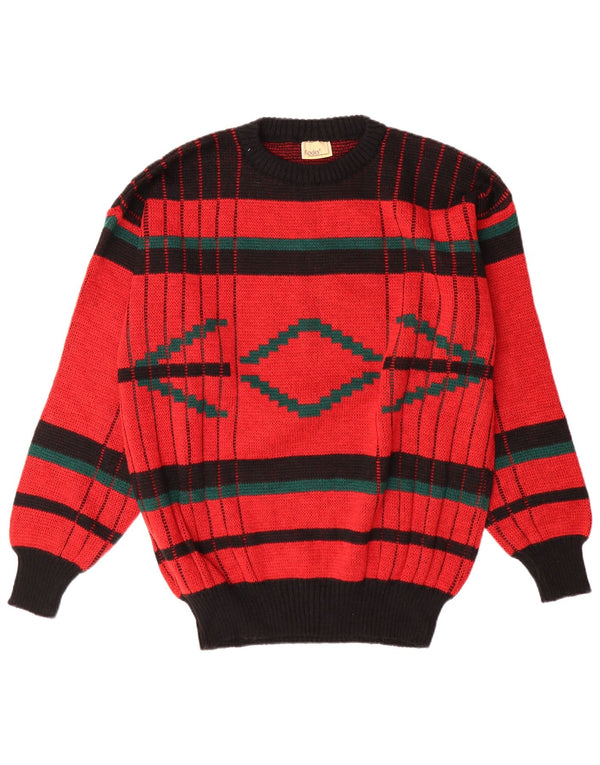 Rodes Mens Crew Neck Jumper Sweater Medium Red Geometric