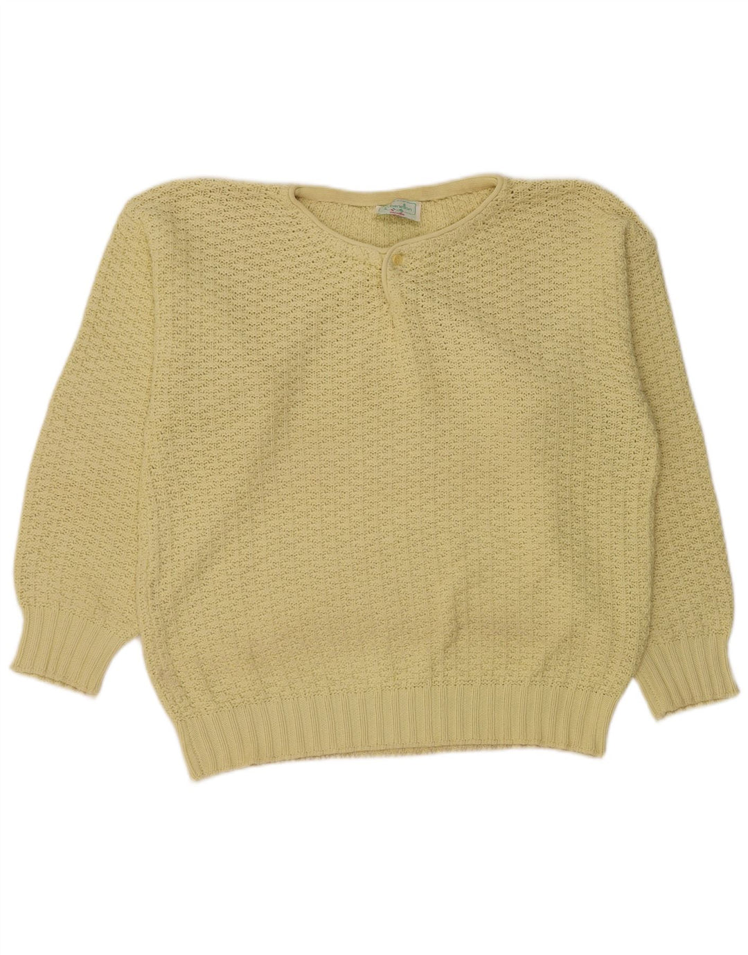 BENETTON Womens Crew Neck Jumper Sweater IT 50 XL Yellow Cotton