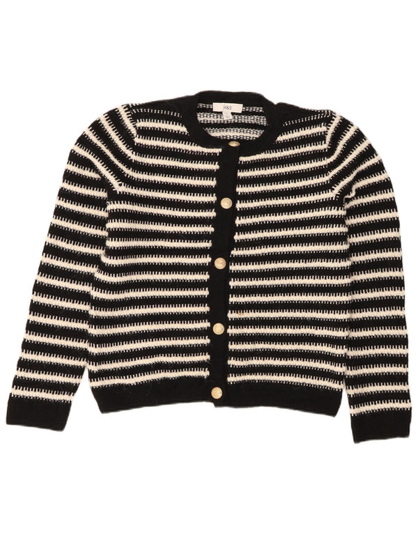 MARKS & SPENCER Womens Cardigan Sweater UK 10 Small Black Striped Acrylic
