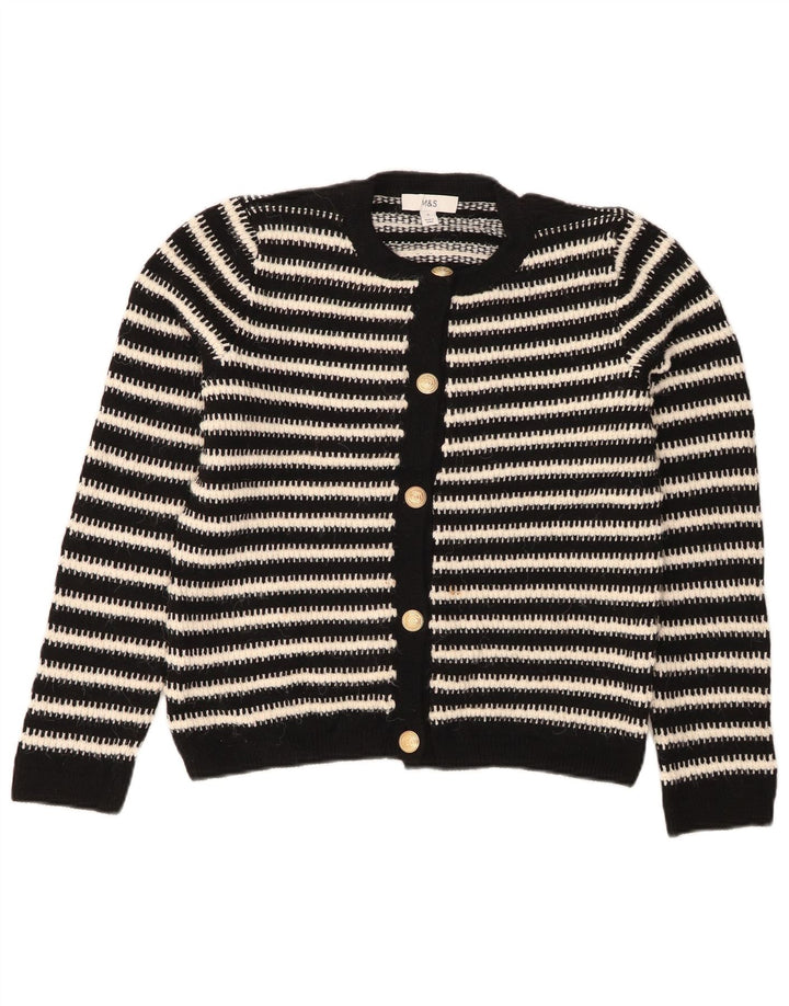 MARKS & SPENCER Womens Cardigan Sweater UK 10 Small Black Striped Acrylic