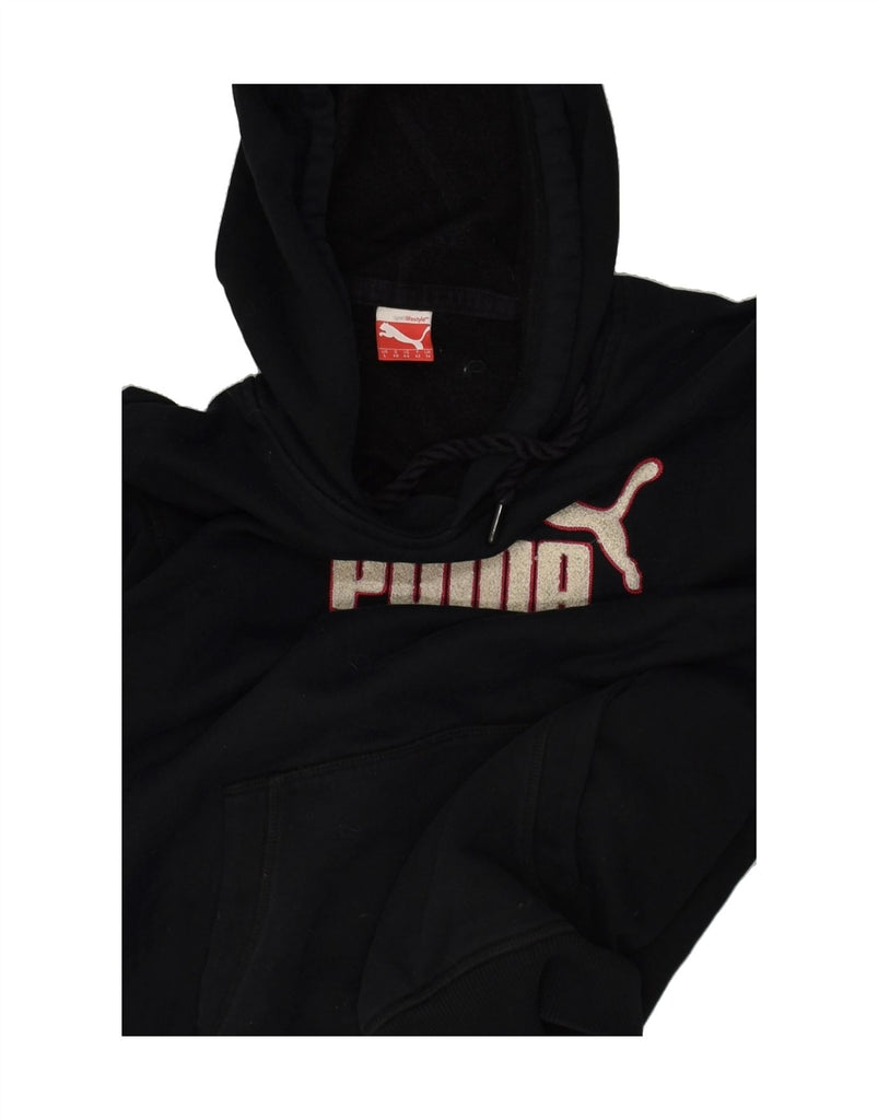 PUMA Womens Graphic Hoodie Jumper UK 14 Large Black Cotton | Vintage Puma | Thrift | Second-Hand Puma | Used Clothing | Messina Hembry 