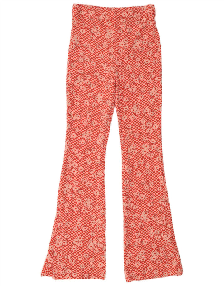 Zara Womens Flare Casual Trousers Medium W28 L33 Orange Floral Polyester