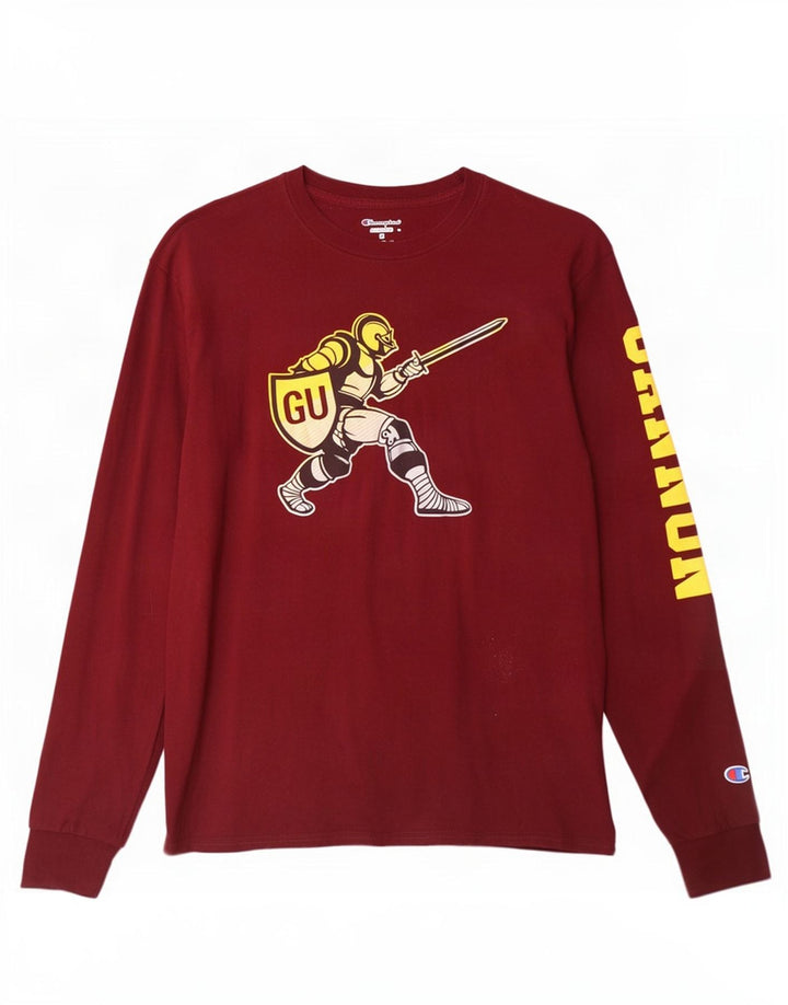 Champion Mens Graphic Top Long Sleeve Small Maroon Cotton