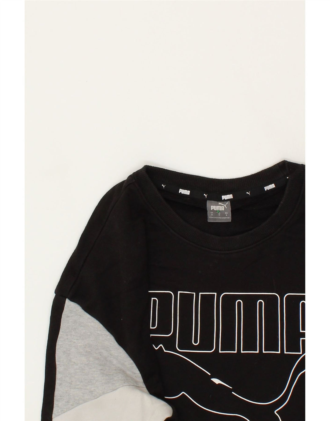PUMA Womens Oversized Crop Sweatshirt Jumper UK 10 Small Black Colourblock Vintage Puma and Second-Hand Puma from Messina Hembry 