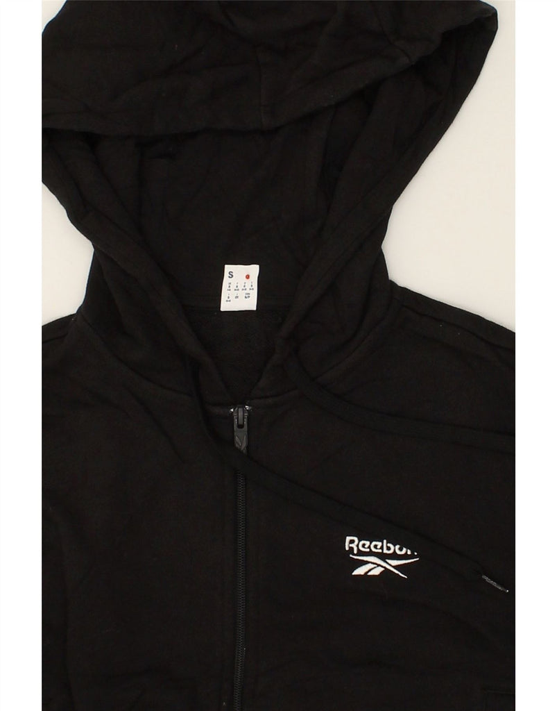 REEBOK Womens Crop Zip Hoodie Sweater UK 8/10 Small Black Cotton | Vintage Reebok | Thrift | Second-Hand Reebok | Used Clothing | Messina Hembry 