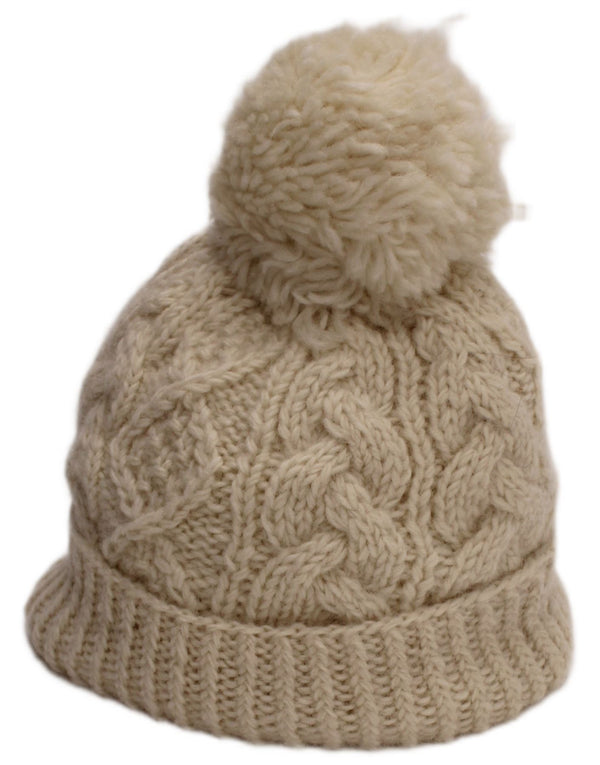 Aran Sweater Market Womens Knit Bobble Hat Large Off White Wool