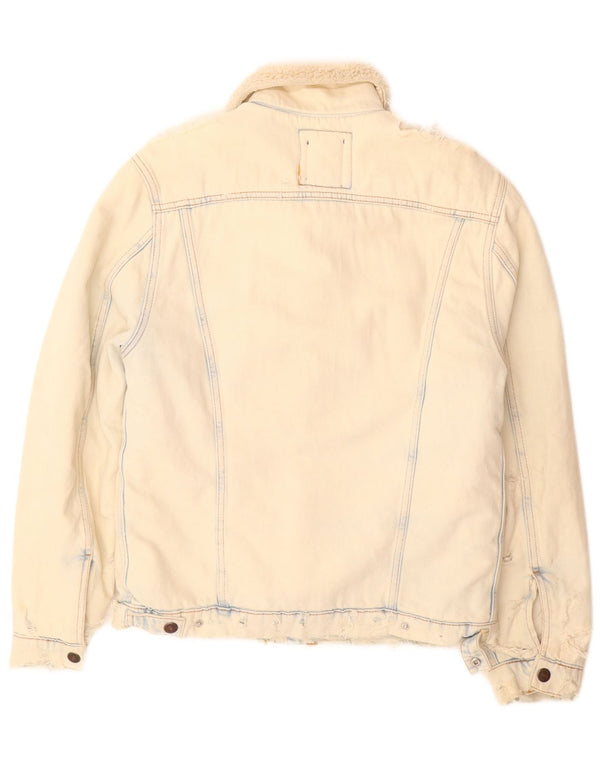 Zara Mens Sherpa Denim Jacket UK 36 Small Beige Cotton