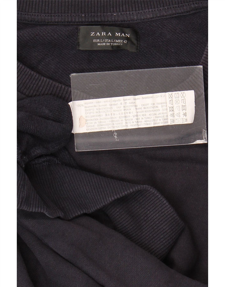 Zara Mens Sweatshirt Jumper Large Navy Blue Cotton
