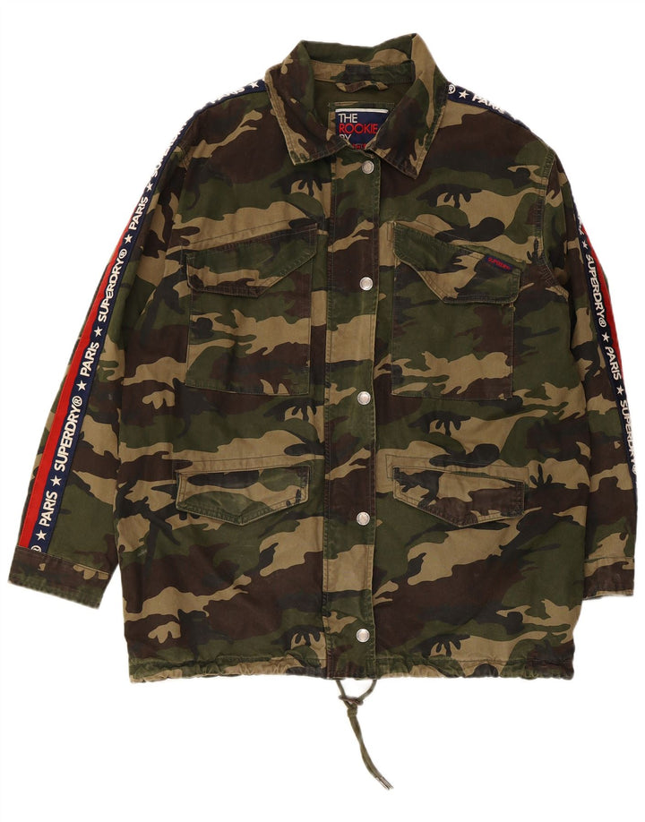 Superdry Womens Graphic Military Jacket UK 12 Medium Khaki Camouflage