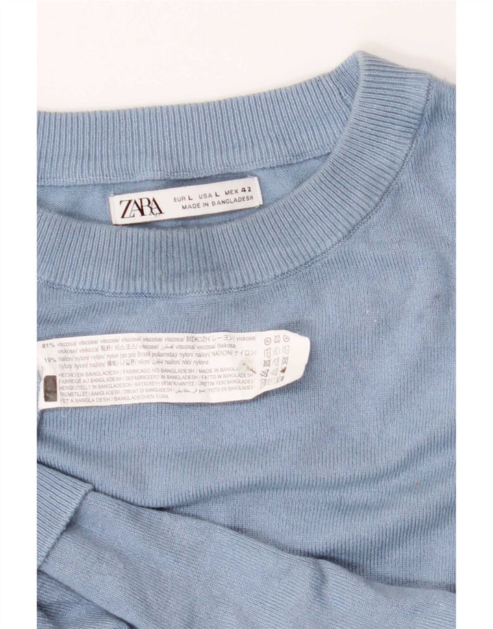 Zara Mens Crew Neck Jumper Sweater Large Blue Viscose