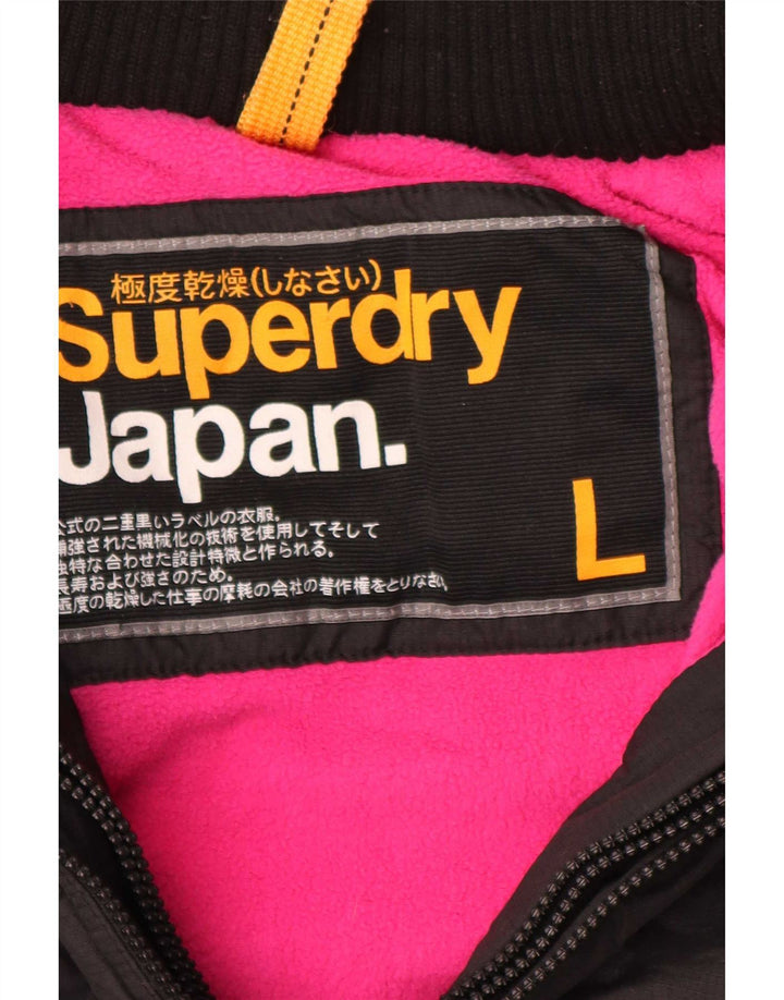 Superdry Womens Hooded Windbreaker Jacket UK 16 Large Black Nylon