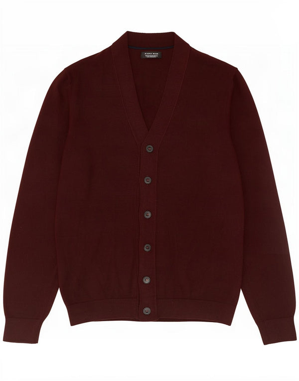 Zara Mens Cardigan Sweater Medium Burgundy